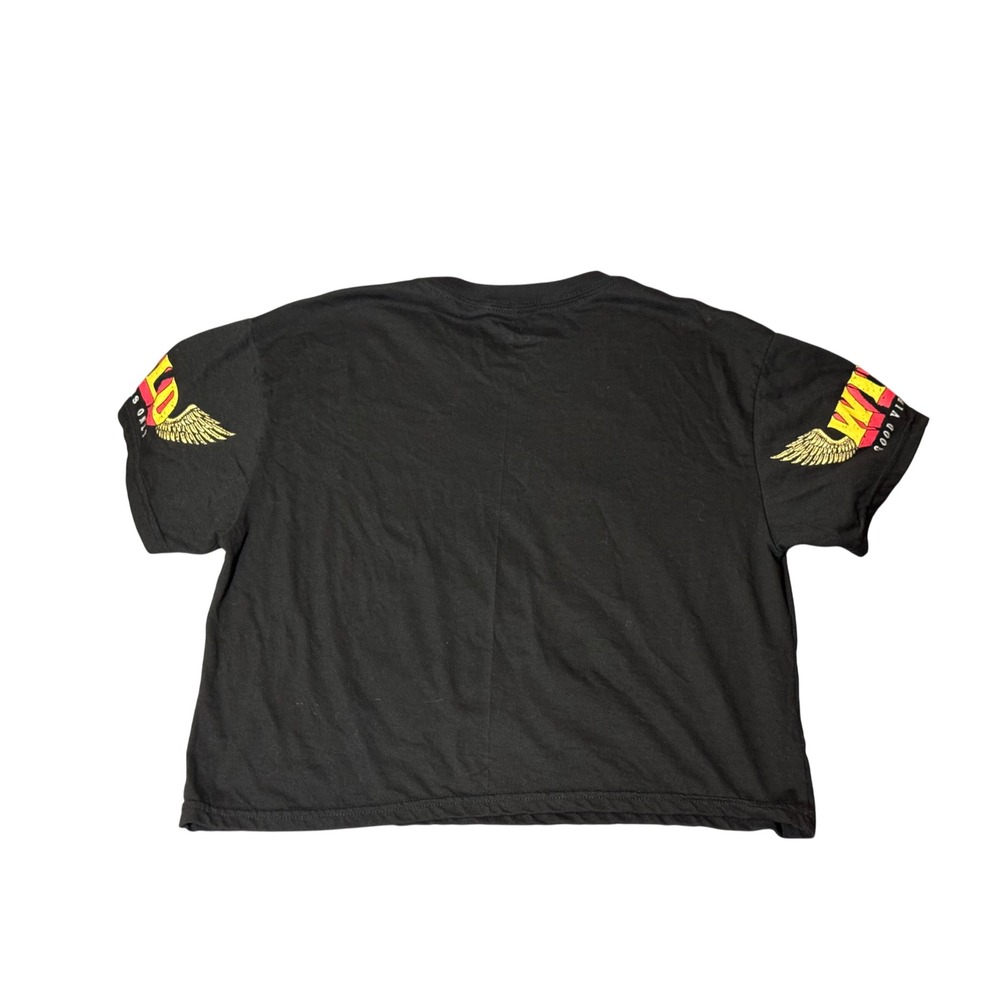 Weekend Warriors Wild Skull Graphic Crop Top Black Medium Good Vibes Only Tee - Picture 4 of 6